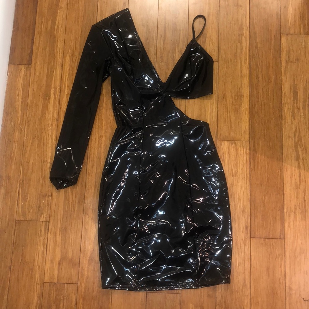 Black Latex Fashion Nova Mini Dress NWT Size XS